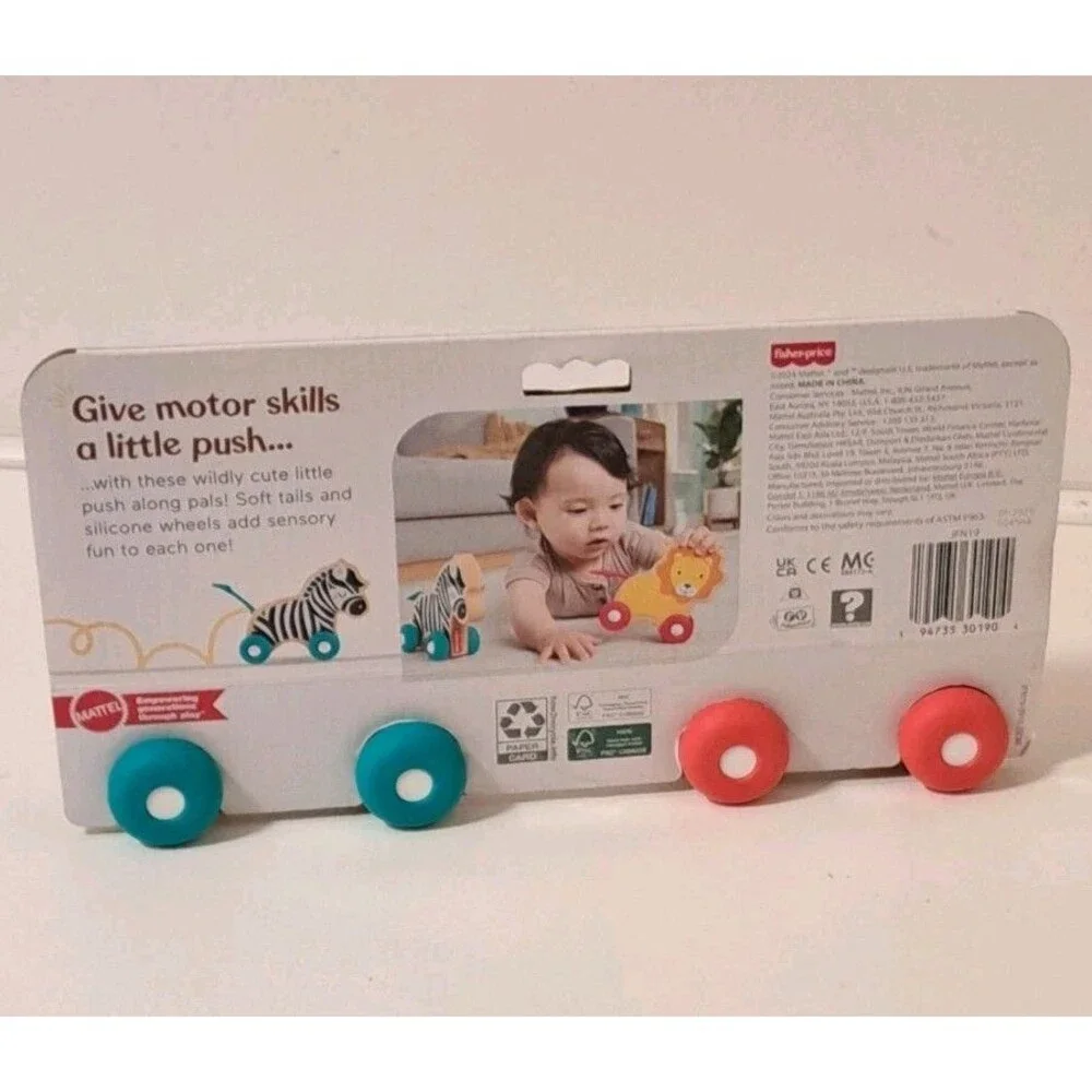 Fisher Price  Wooden Push Along Animals  New In Original Packaging